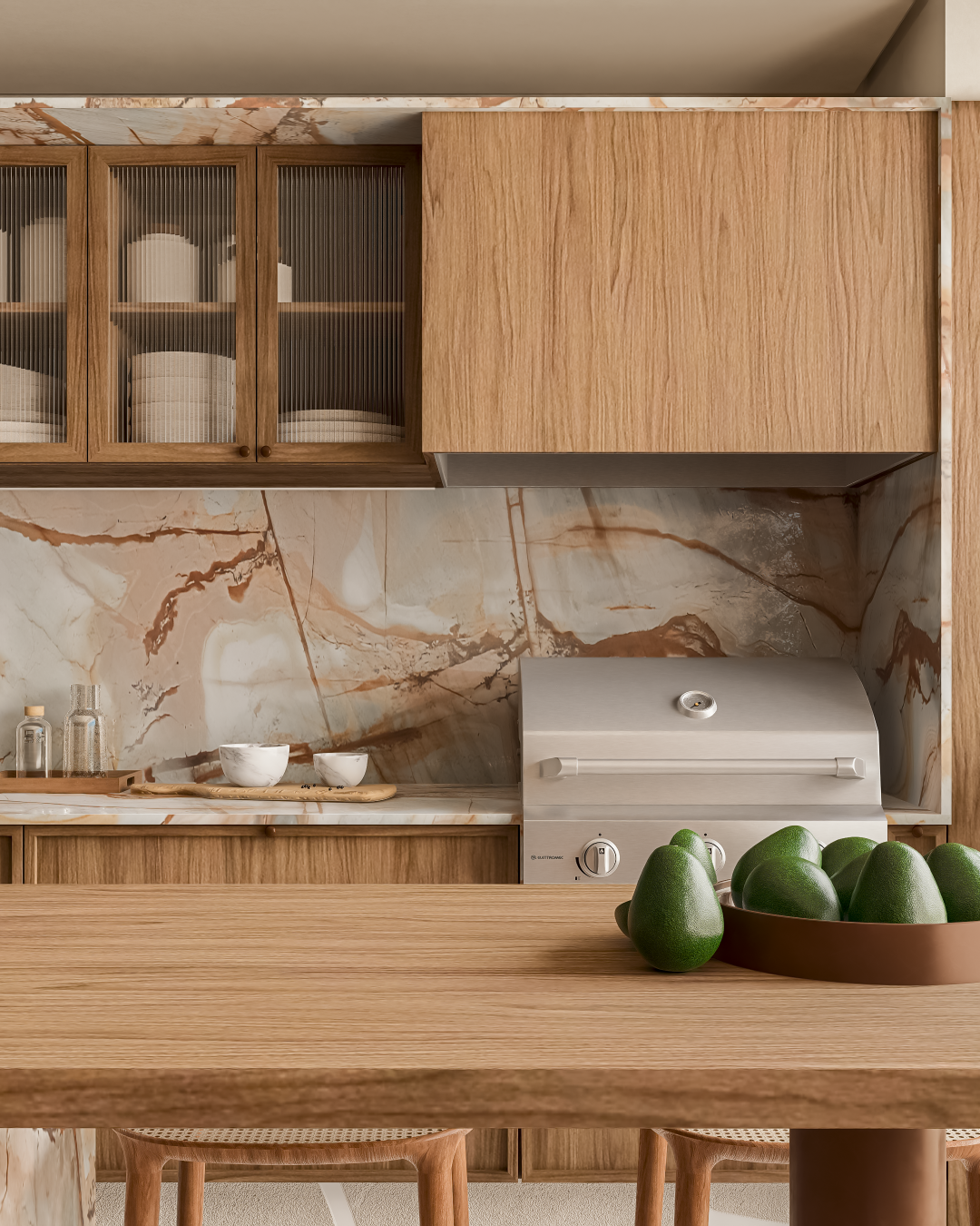 Apartamento Pedras | São José dos Campos | Planu Arquitetos

O Apartamento Pedras é um projeto de interiores com conceito integrado, que valoriza a conexão entre os ambientes e a fluidez espacial. Localizado em São José dos Campos, o apartamento apresenta uma paleta de materiais naturais, como madeira, pedra e tecidos em tons neutros, criando uma atmosfera acolhedora e sofisticada. A composição dos espaços integra cozinha, sala de jantar e estar, promovendo o convívio e a sensação de amplitude.

Os grandes panos de vidro permitem a entrada abundante de luz natural, que ressalta a textura dos materiais e o desenho do mobiliário. Destaque para o piso com paginação orgânica que remete a pedras naturais, reforçando o conceito do projeto. O mobiliário assinado e a marcenaria sob medida trazem funcionalidade e leveza, criando um ambiente contemporâneo e atemporal. 